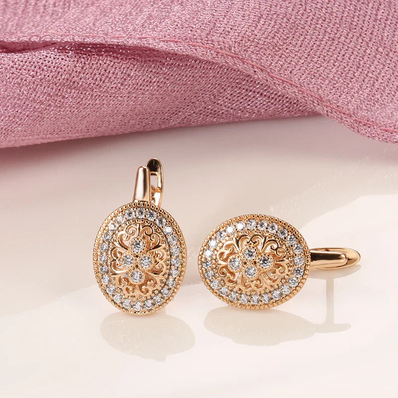 Brincos Vintage Ouro Rosa com Zircônia