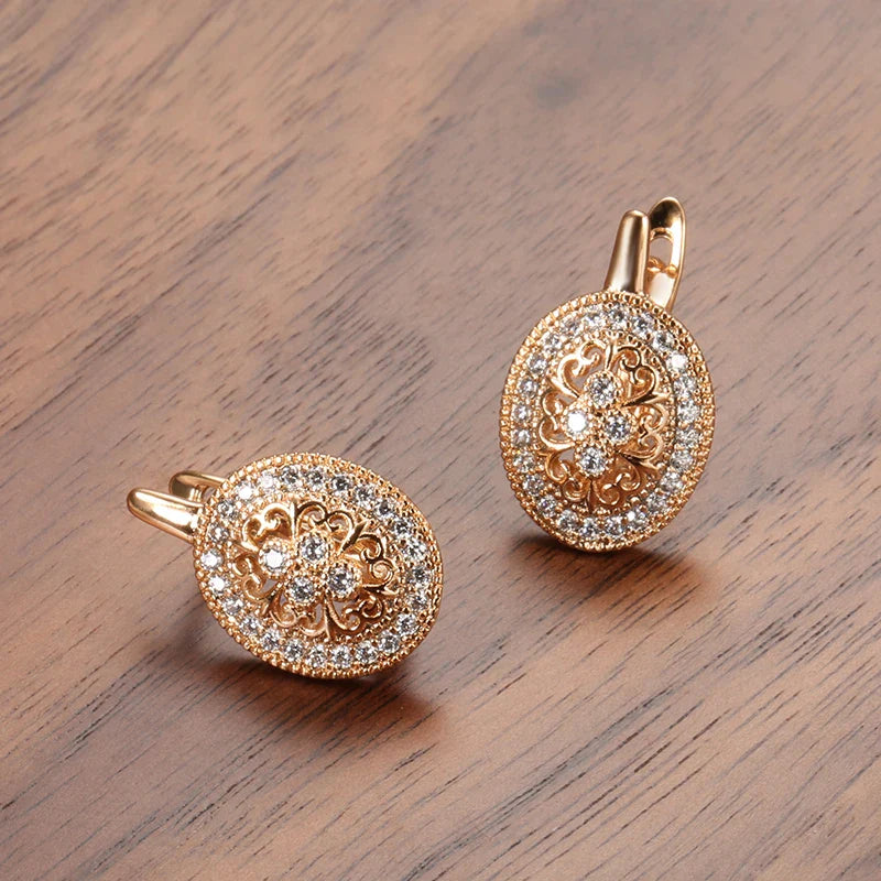 Brincos Vintage Ouro Rosa com Zircônia