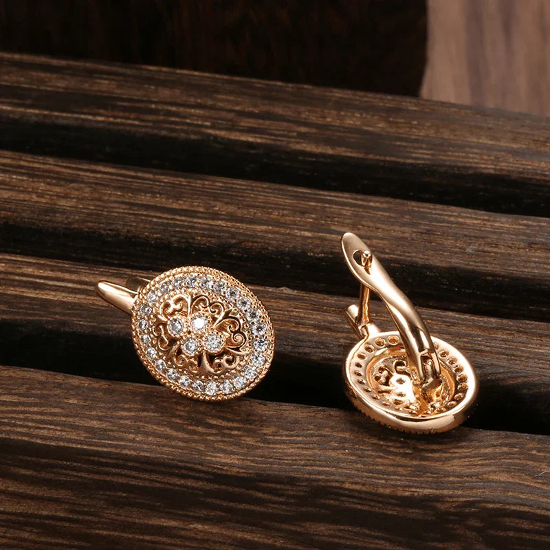 Brincos Vintage Ouro Rosa com Zircônia
