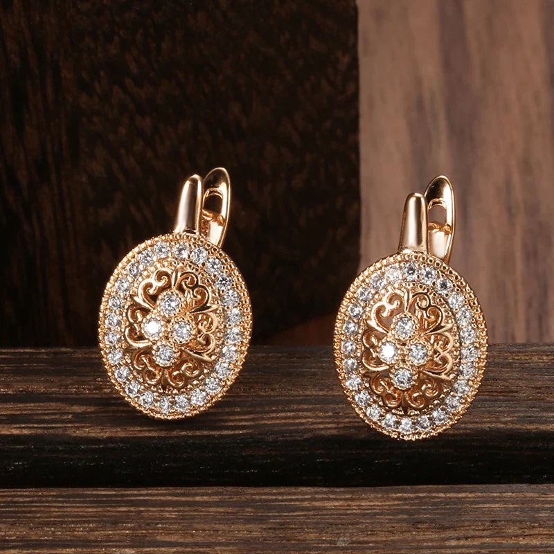 Brincos Vintage Ouro Rosa com Zircônia