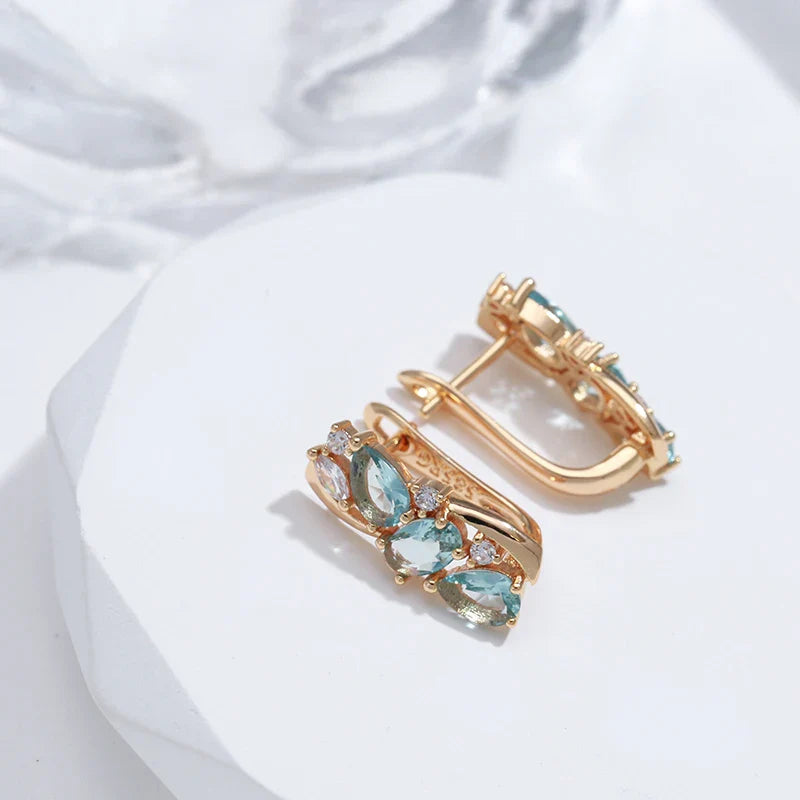 Brincos Blue Zircon Estilo Étnico Ouro 18K