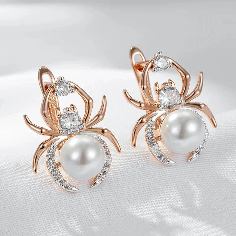 Brincos Aranha com Pérolas e Cristais
