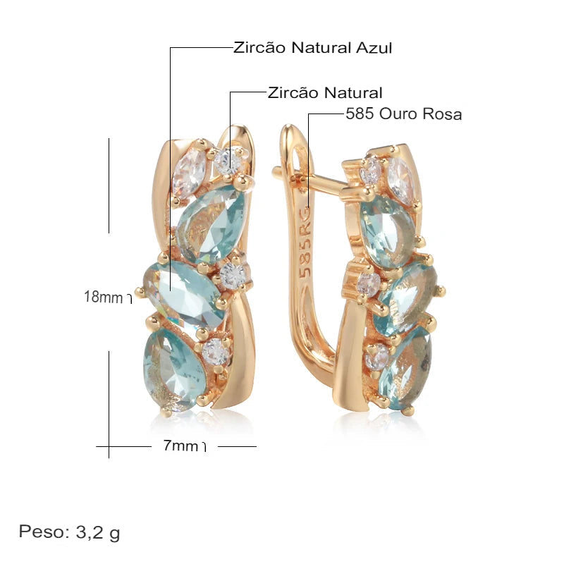 Brincos Blue Zircon Estilo Étnico Ouro 18K