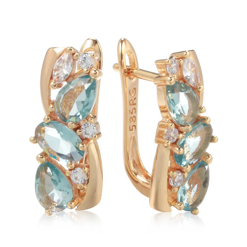 Brincos Blue Zircon Estilo Étnico Ouro 18K