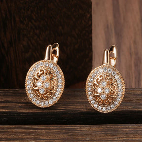 Brincos Vintage Ouro Rosa com Zircônia