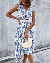 Vestido Midi Estampado Floral Manga Borboleta