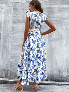 Vestido Midi Estampado Floral Manga Borboleta