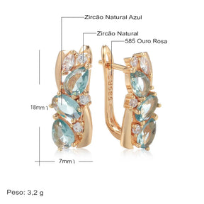 Brincos Blue Zircon Estilo Étnico Ouro 18K