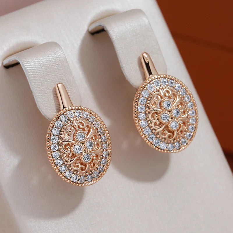 Brincos Vintage Ouro Rosa com Zircônia
